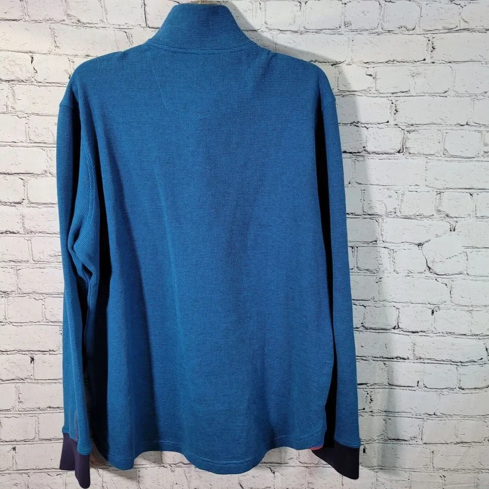 Robert Graham Mens Blue Pullover 1/4 Zip Mock Neck Classic Fit‎ Sweater Size L